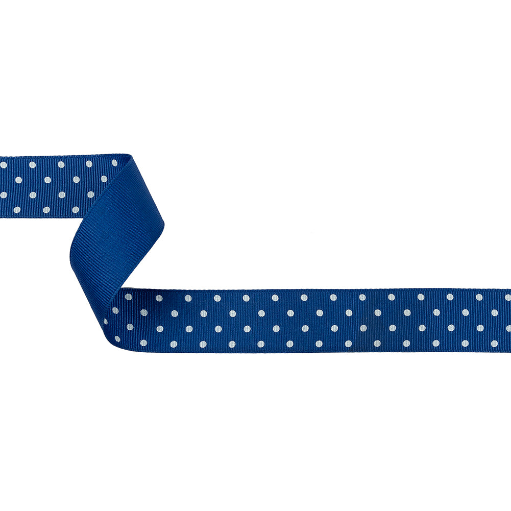 Deep Ultramarine and White Polka Dots Grosgrain Ribbon - 1