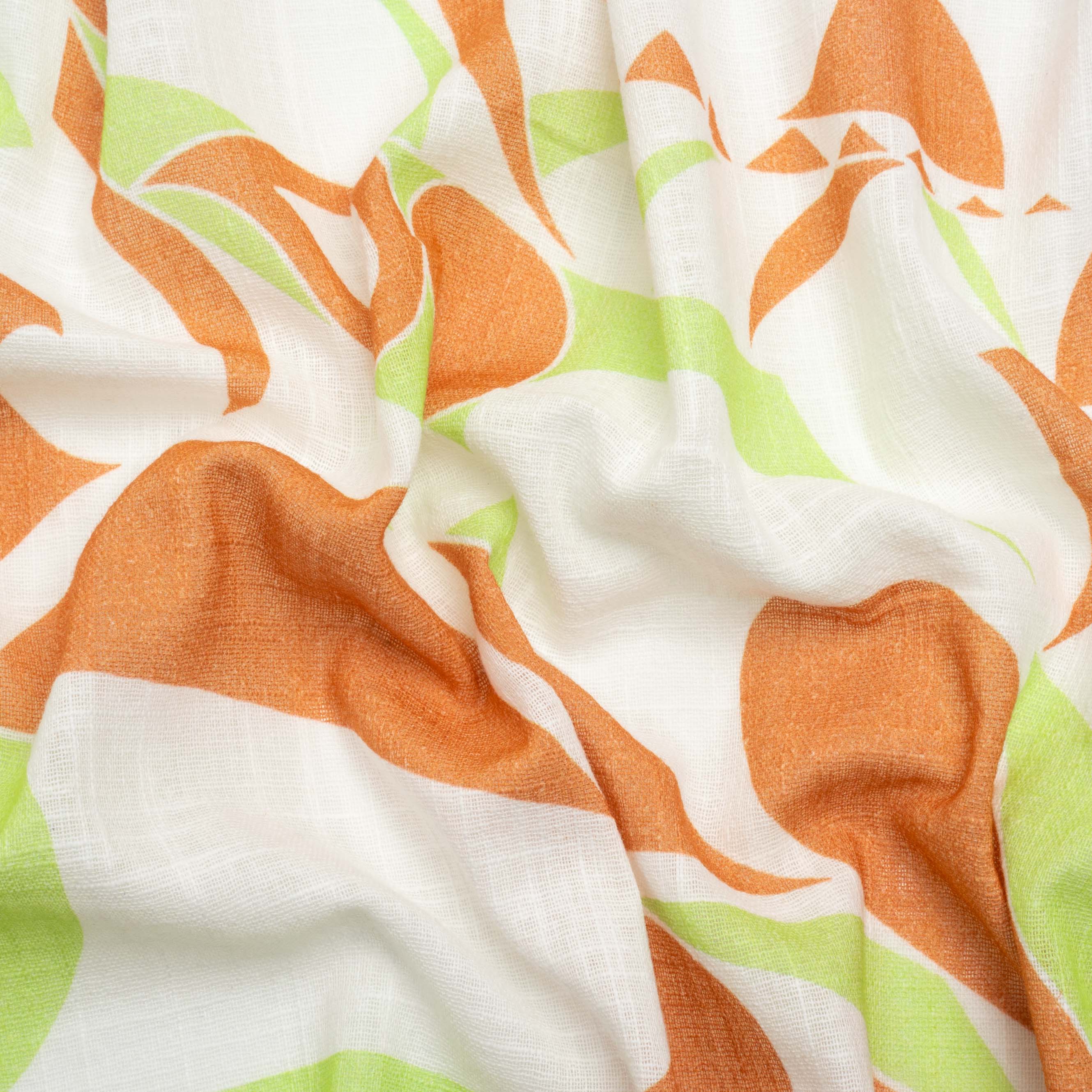 Slubbed Gauzy Cotton Woven Print - Burnt Orange, Lime and White Abstract - Mood Exclusive Circus of Clouds - Joann Fabrics