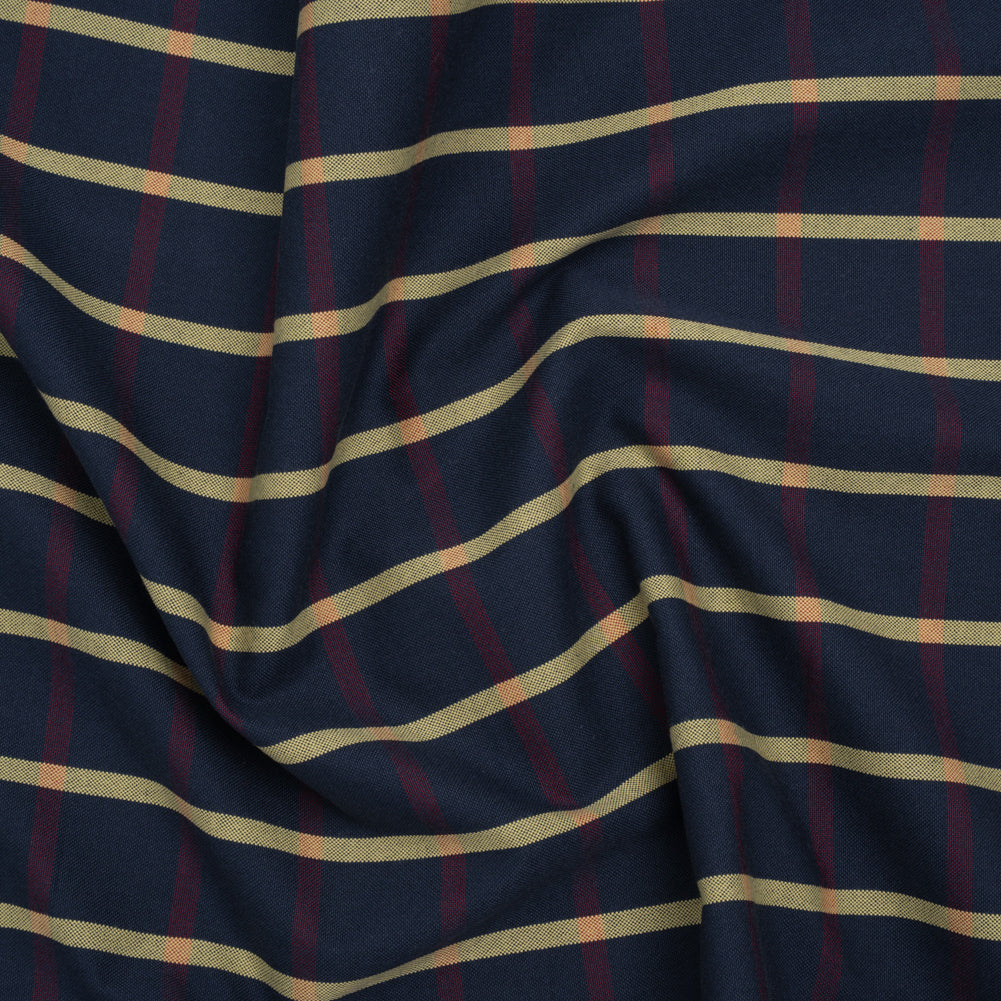 Cotton Oxford Shirting - Navy Blue, Red and Banana Yellow Windowpane Checks - Deadstock - Joann Fabrics