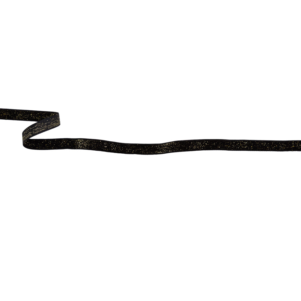 Italian Black and Gold Glitter Velvet Ribbon - 0.375