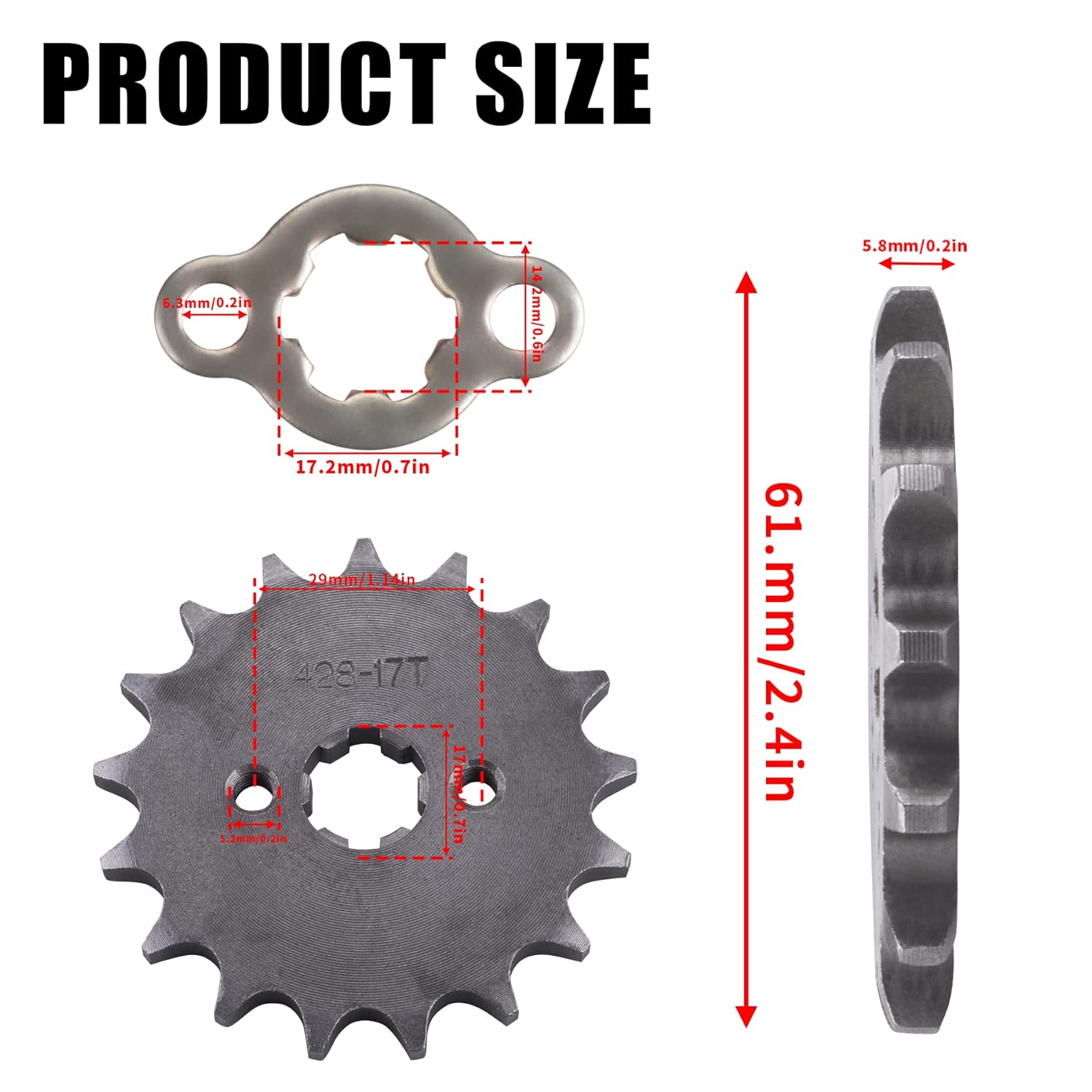 428 17T 17mm Sprocket Engine Sprocket Drive Gear - 17T Front Bike ...