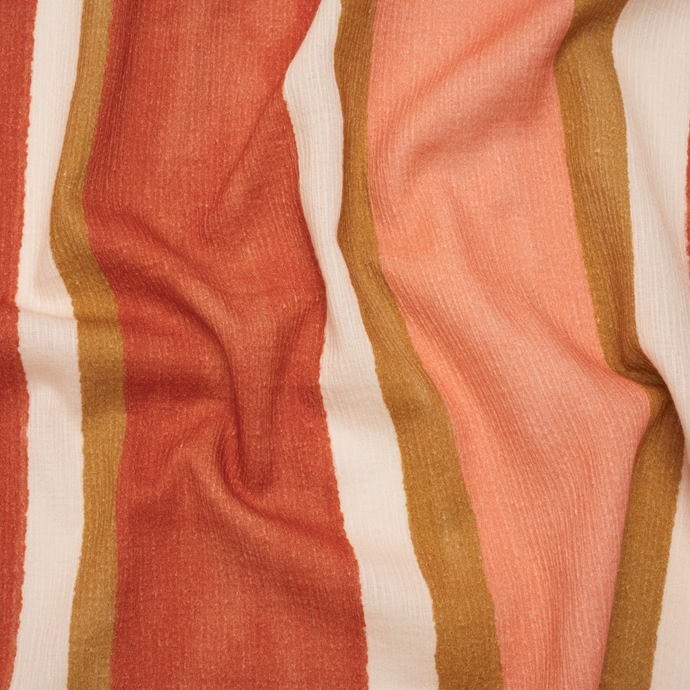 Slubbed Gauzy Cotton Woven - Rust, Peach and Yellow Ochre Stripes - Mood Exclusive Canyon Cove Print - Joann Fabrics