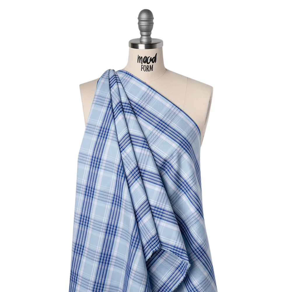 Cotton Oxford Shirting - Sky and Cobalt Blue Plaid - Deadstock - Joann Fabrics