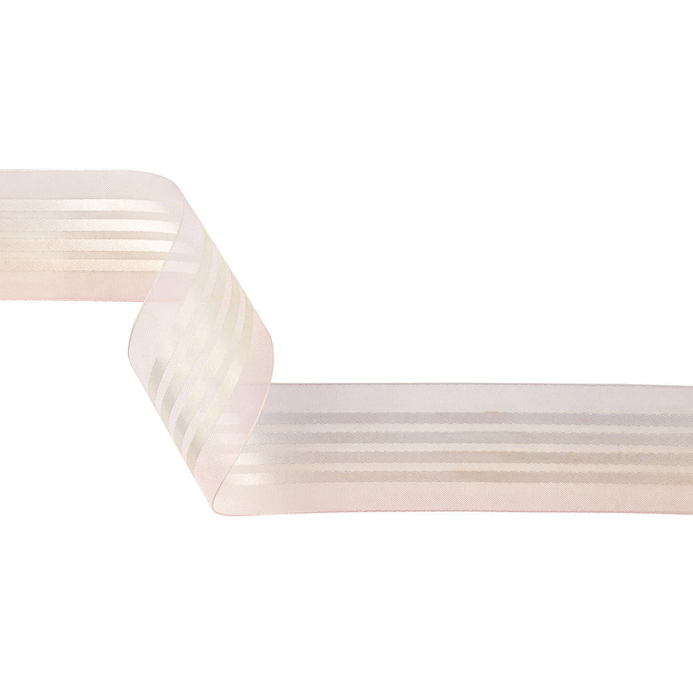 Pink and Lavender Ombre Sheer Ribbon with Satin Stripes - 1.5