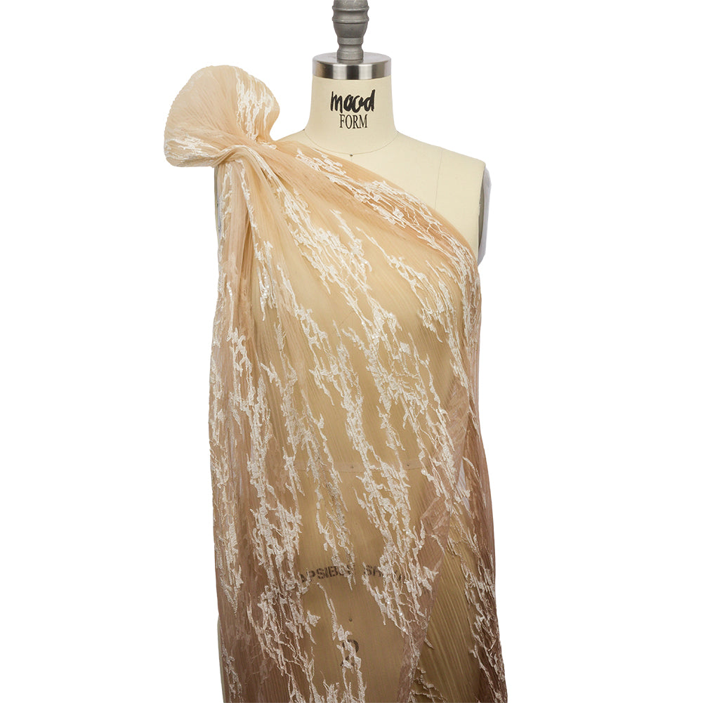 Embroidered Soft Pleated Tulle with Sequins - Beige, Brown and White Ombre Abstract - Sequoia Collection - Joann Fabrics