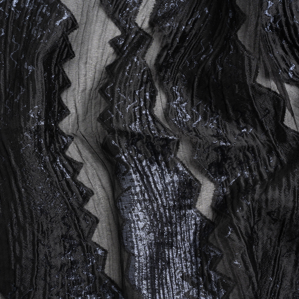 Metallic Midnight and Black Drifting Rifts Crinkled Luxury Burnout Brocade - Joann Fabrics