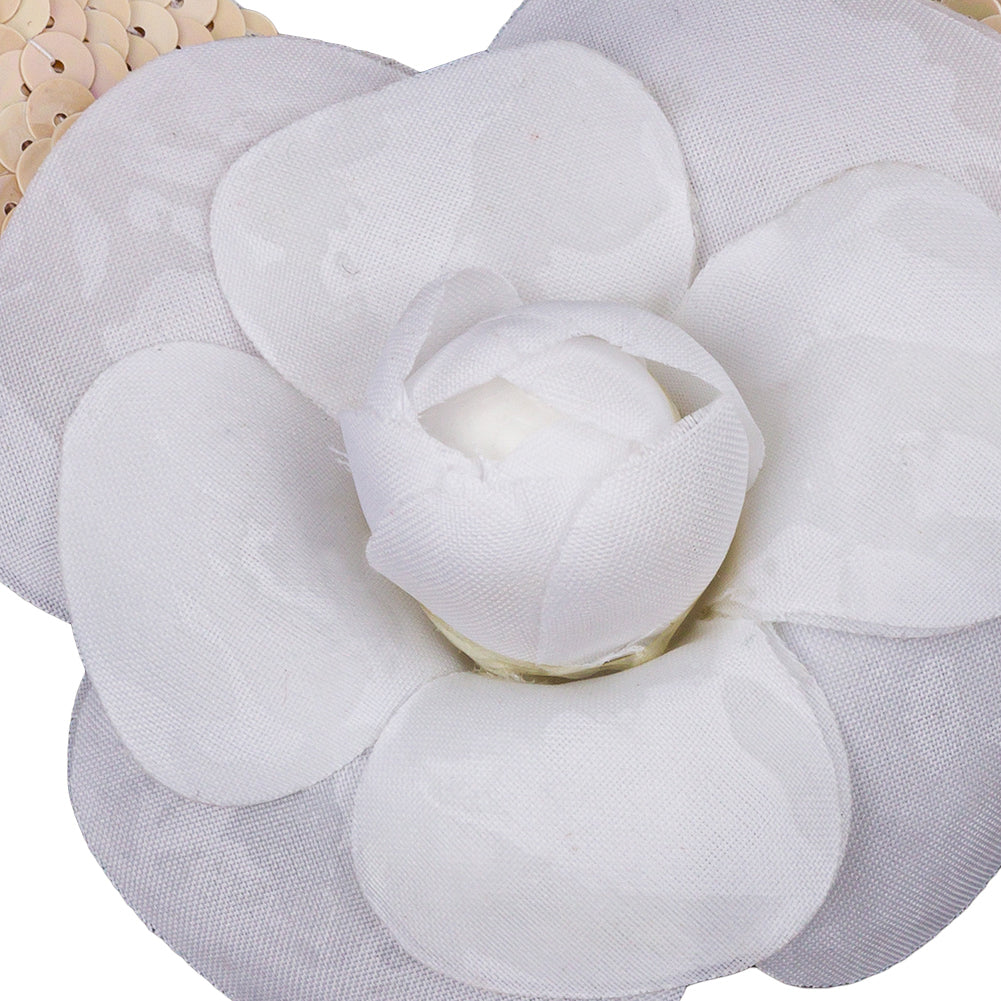 Vintage White Fabric Flower Pick with White Iris Sequined Leaves - 5