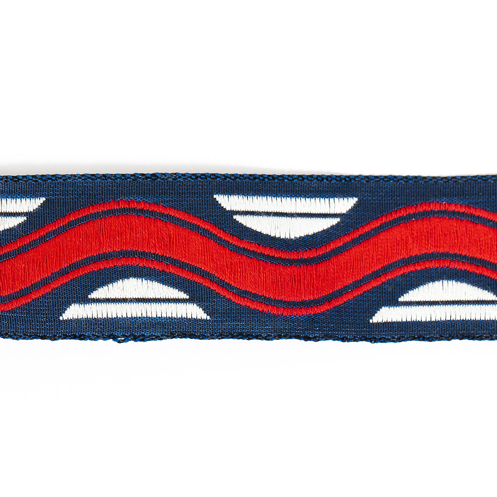 Red, Bright White and Navy Wavy Jacquard Ribbon - 1.125