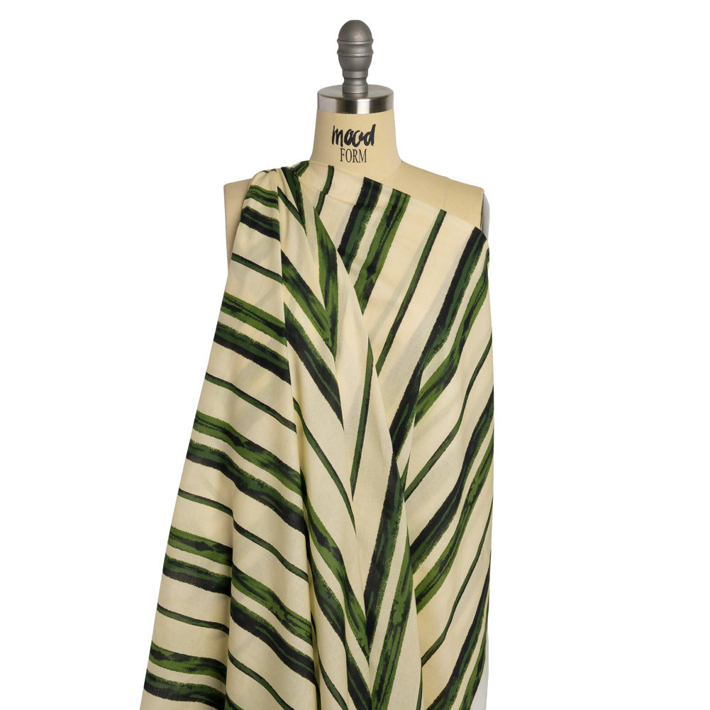 Cotton Voile - Cream and Green Painted Stripes - Verdant Trail Print - Mood Exclusive Acadia Collection - Joann Fabrics