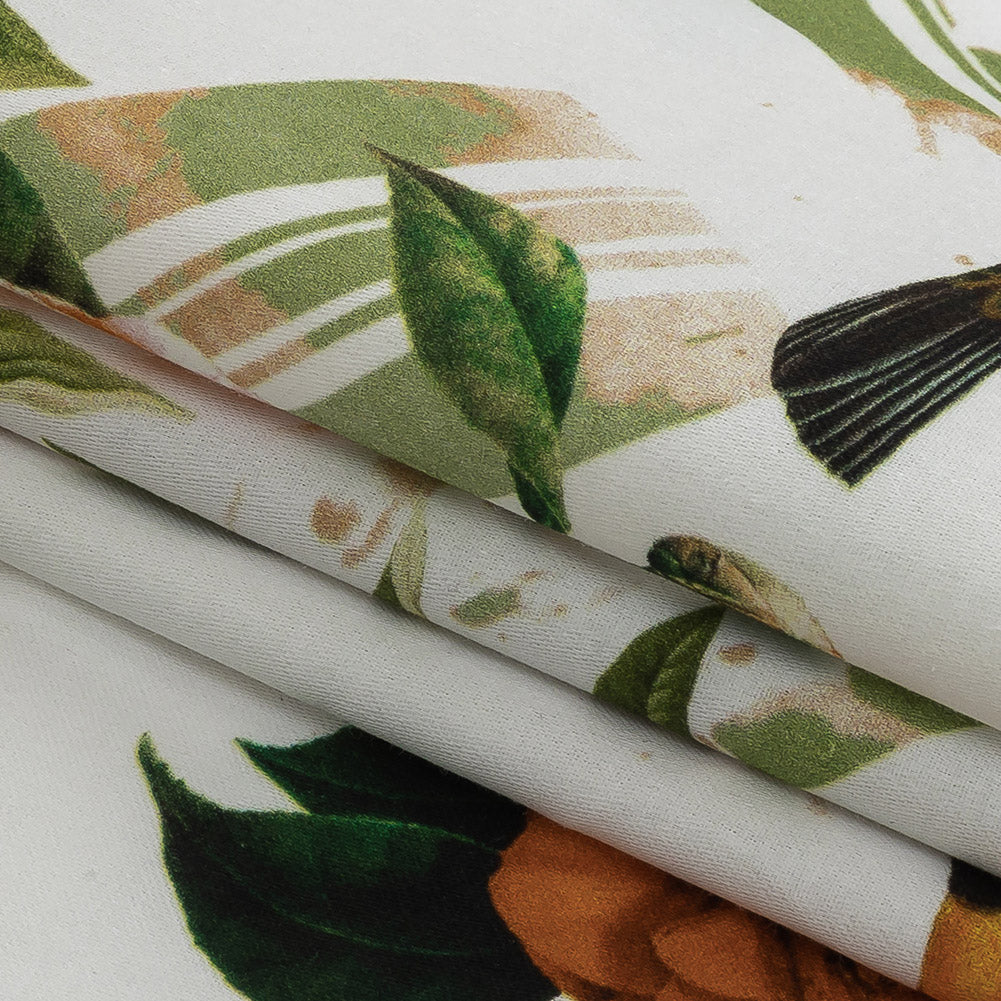 Mercerized Organic Egyptian Cotton Shirting - Leaf Green and Orange Crosshatch Brids and Florals - Ravello Collection - Joann Fabrics