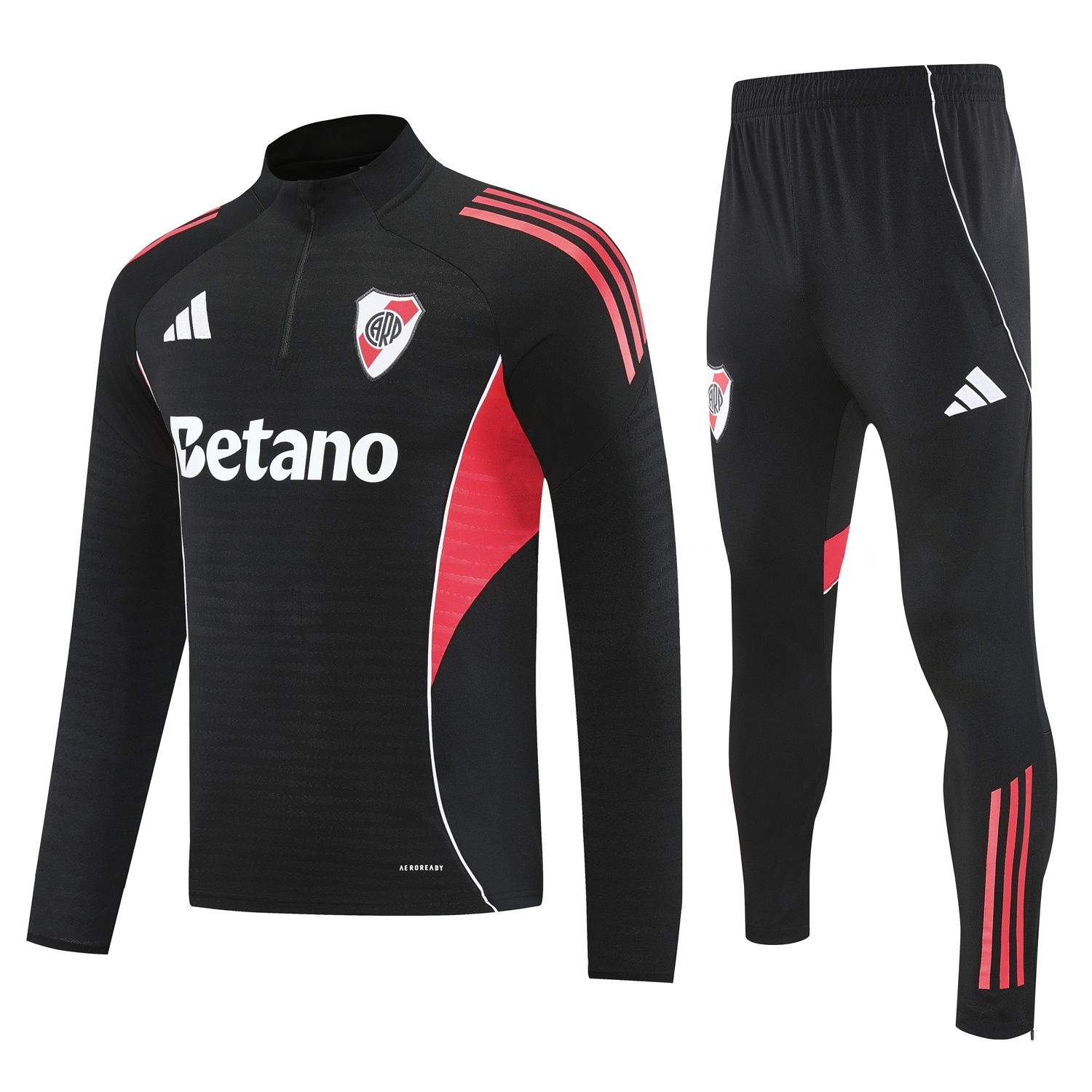 River Plate 25-26 Long Sleeves Training Set - Black With Red Top & Black Pants - UnitedFutballJersey