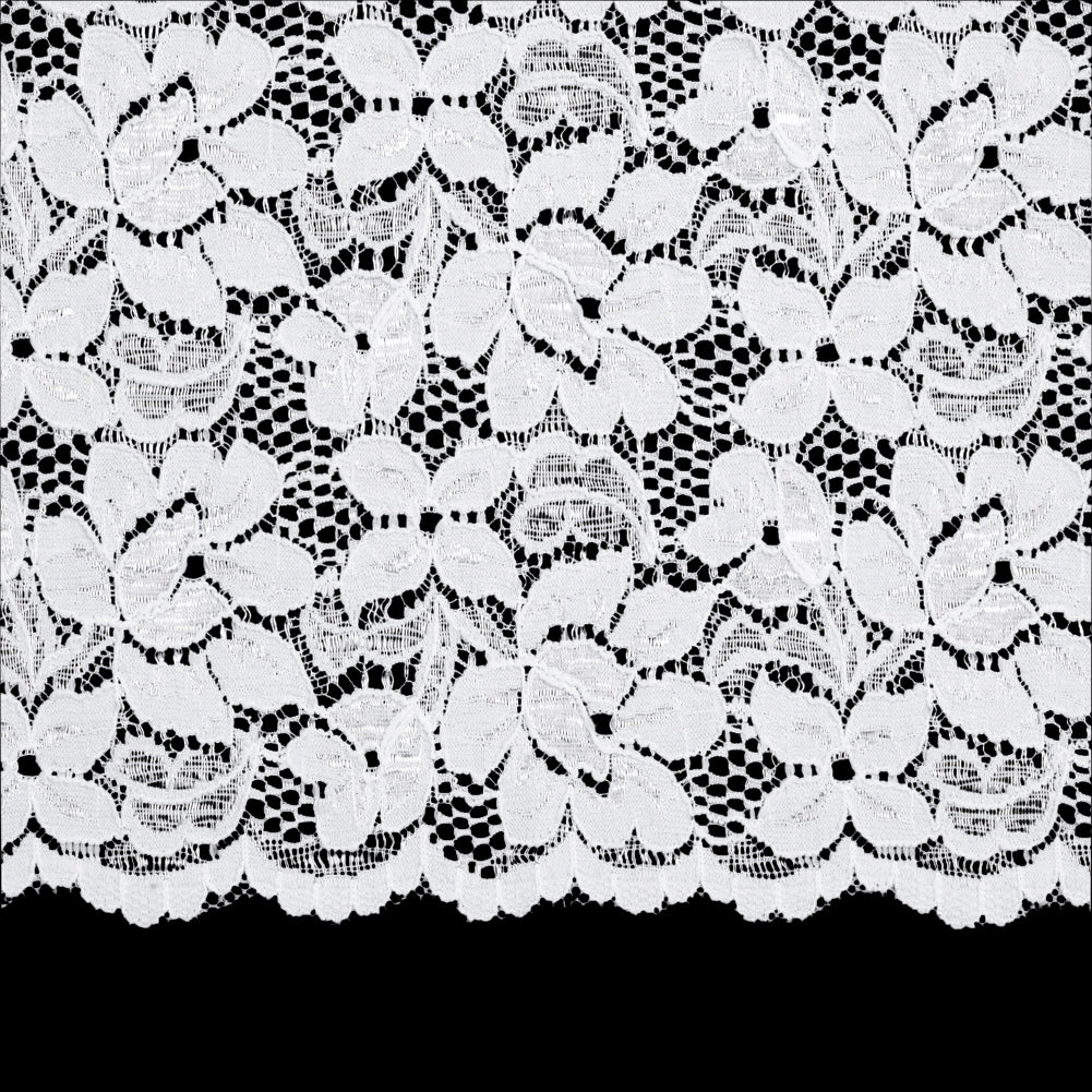 Shimmering White Floral Stretch Lace Trim with Scalloped Edges - 11.25