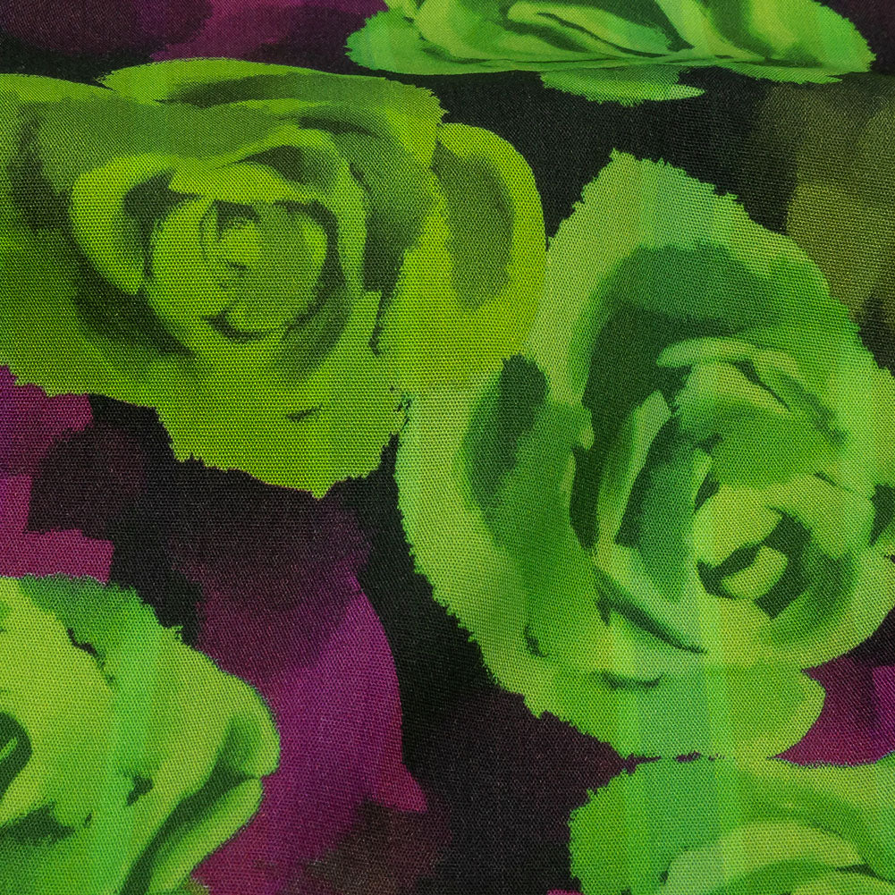 Cotton Poplin Print - Lime Green and Purple Roses - Mood Exclusive Ghost of a Rose - Joann Fabrics