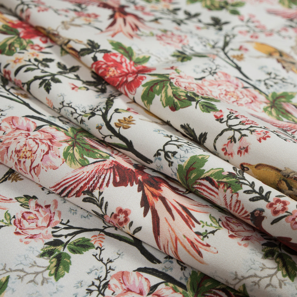Stretch Cotton Sateen - - Parrots Play Amongst Flowers Print - Mood Exclusive Aloha Collection - Joann Fabrics