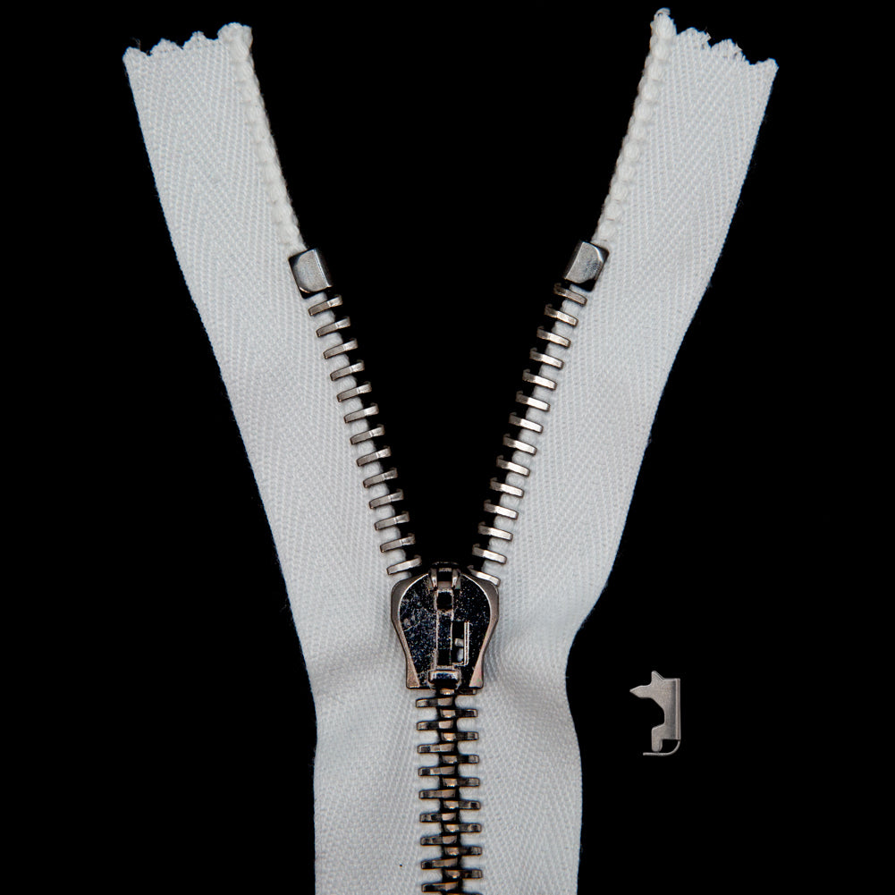 Mood Exclusive Italian White and Gunmetal T8 Closed End Metal Zipper - 9