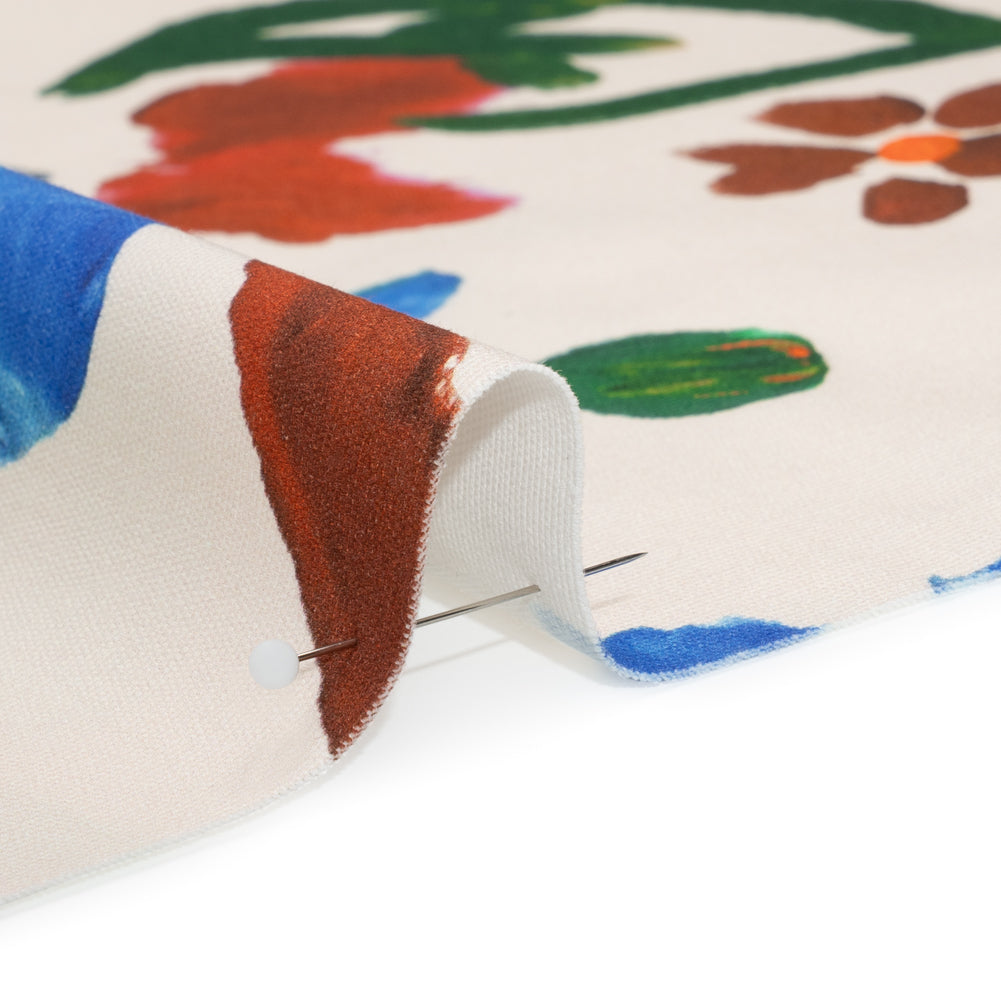 Stretch Cotton Canvas Print - White, Blue and Green Painterly Floral - Mood Exclusive Fingerpainted Flowers - Joann Fabrics