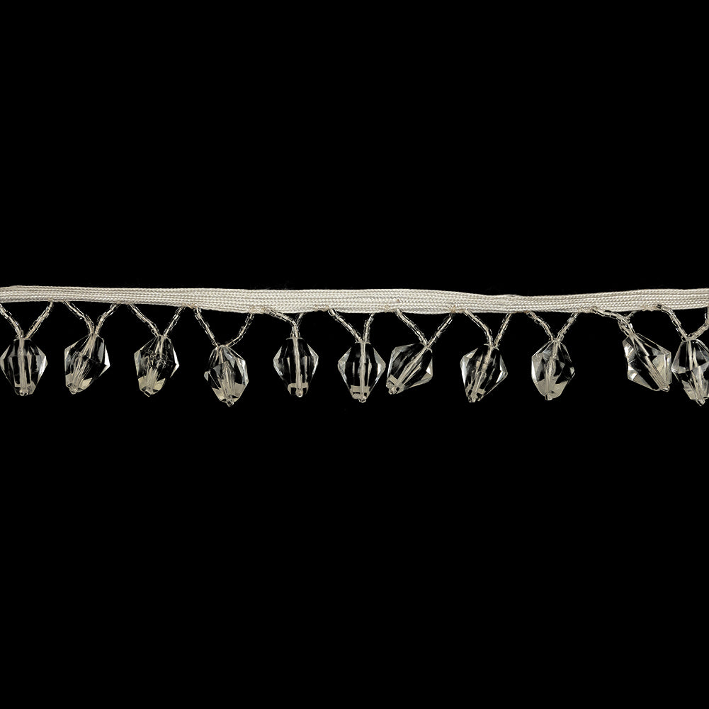 Vintage Crystal Diamond and Seed Beaded Fringe - 1.5