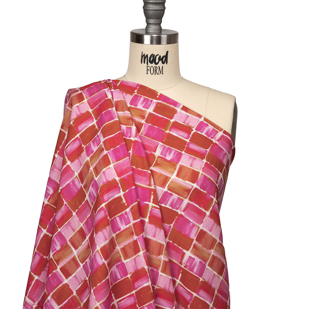 Linen and Rayon Woven - Pink Painted Squares - Swatch Me Print - Mood Exclusive Citrus Collection - Joann Fabrics