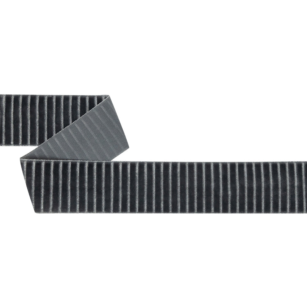 Italian Gray Vertical Stripes Velvet Burnout Trim - 1.4375