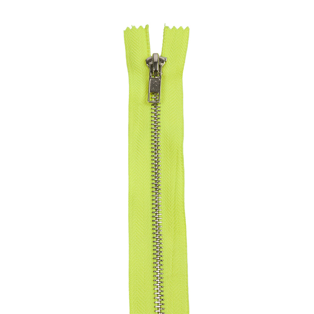 Neon Yellow and Silver T5 Closed End Metal Zipper - 36