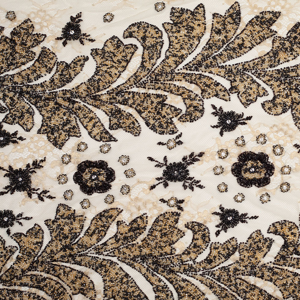 Beaded Lace - Ivory, Gold and Black Floral - Joann Fabrics