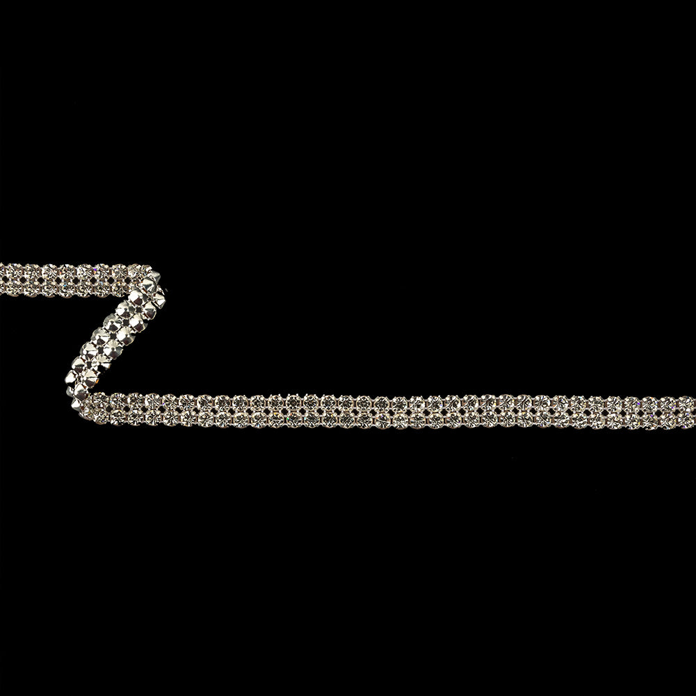Vintage Two Row Crystal Rhinestones in Silver Prong Settings on White Mesh - 0.375