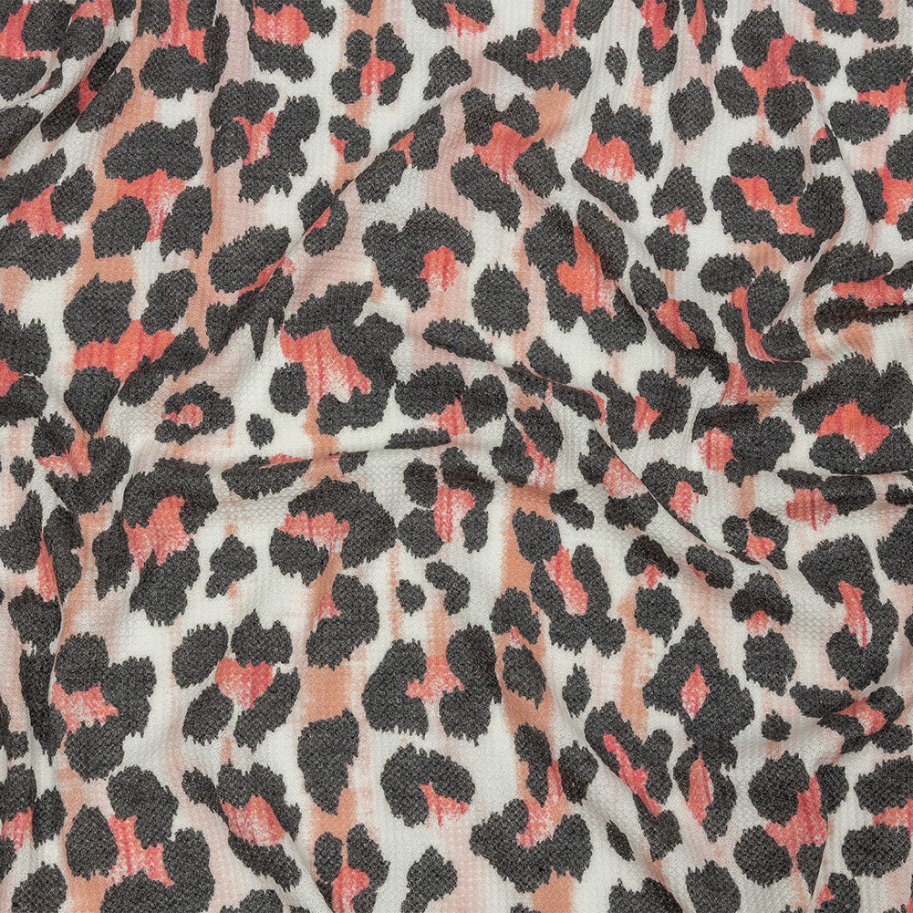 Gunmetal, Pink and Foggy Dew Leopard Spots Polyester and Rayon Waffle Knit - Joann Fabrics
