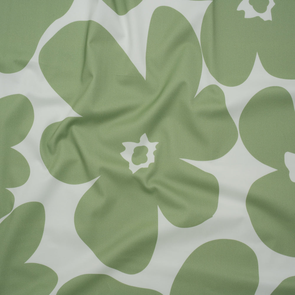 Brushed Cotton Woven - White and Sage Green Big Simple Flowers - Mood Exclusive Floral Figures Print - Joann Fabrics