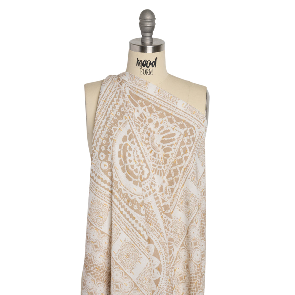 Mood Exclusive Beige Tapestry Tiles Metallic Dotted Crinkled Viscose Crepe Panel - Joann Fabrics