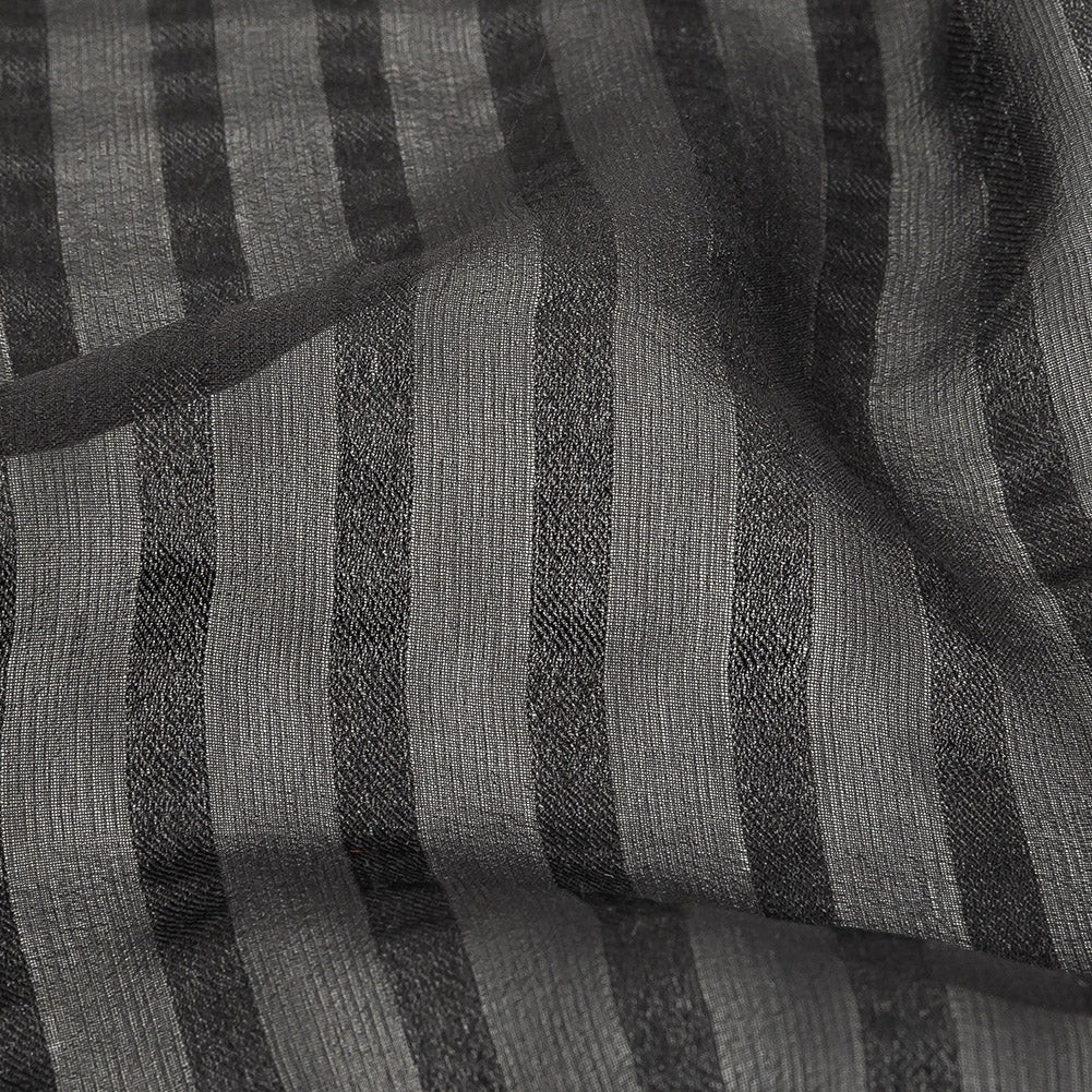 Famous Australian Designer Black Silk Georgette with Twill Stripes - Joann Fabrics