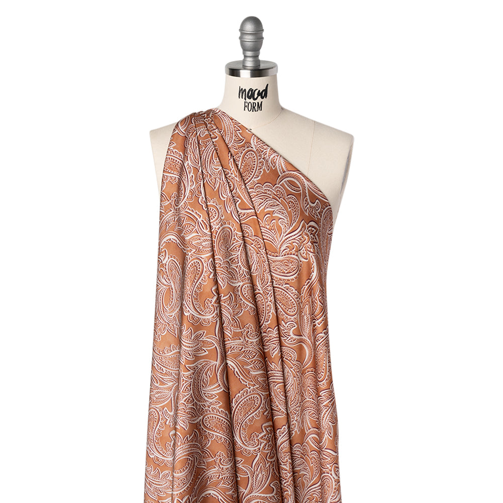 Polyester Satin - Tan, Cream and Brown Paisley - Mood Exclusive Spice Scroll Print - Joann Fabrics