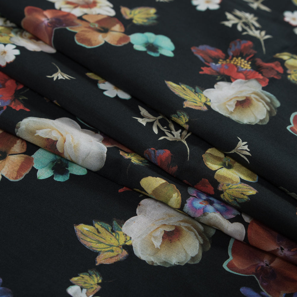Cotton Voile - Black Floral - Pressed Flower Perfection Print - Mood Exclusive Botanical Collection - Joann Fabrics