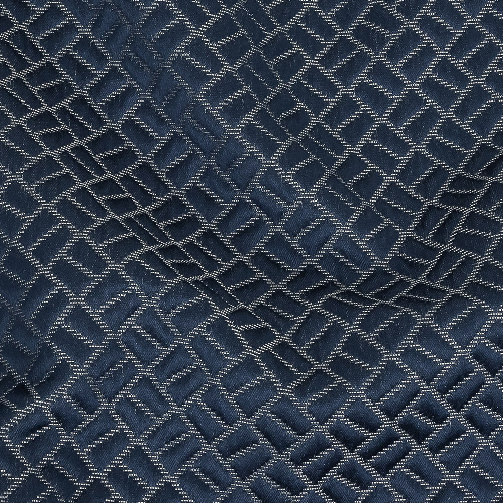 Polyester Jacquard - Indigo Geometric Boxes - British Imported - Joann Fabrics