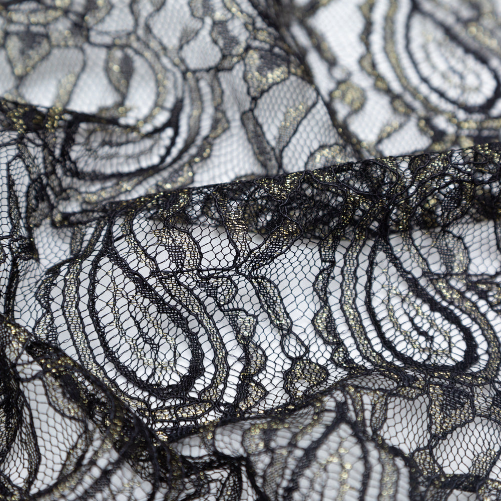 Stretch Corded Chantilly Lace - Metallic Gold and Black Paisley - Joann Fabrics