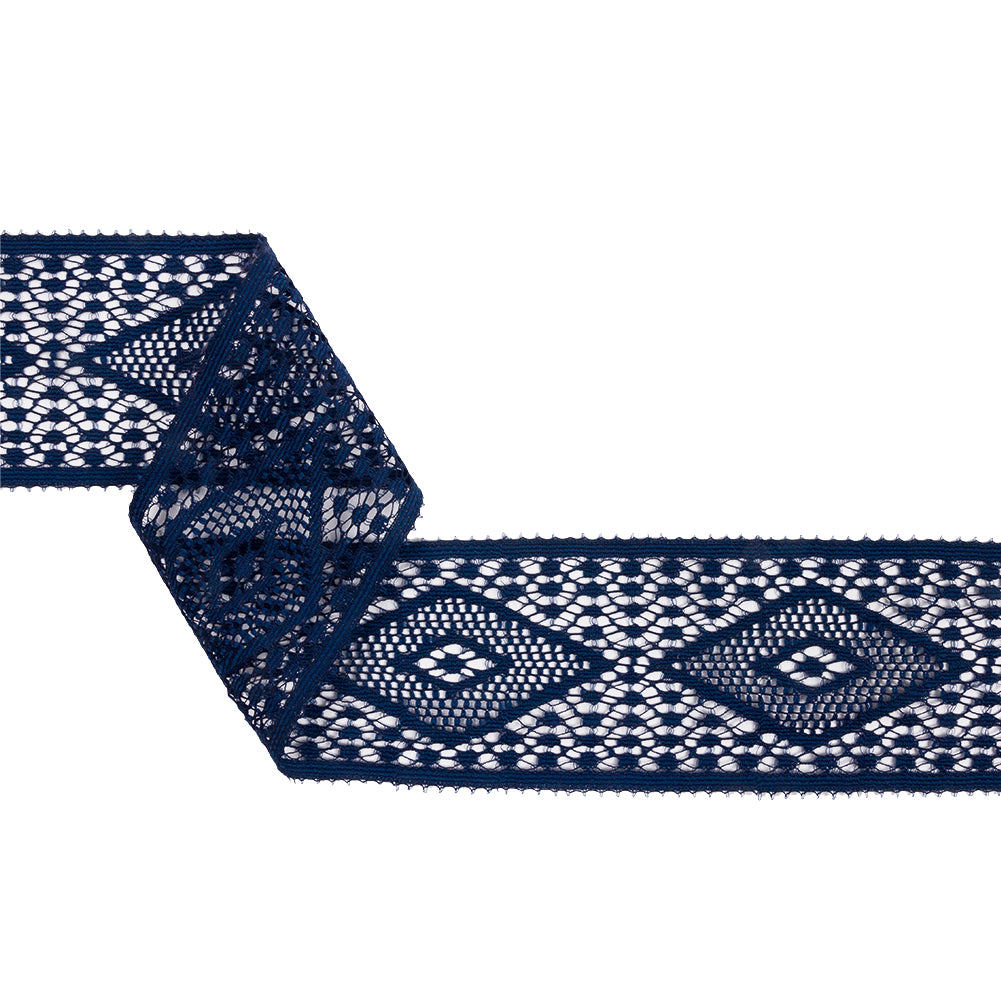 Famous NYC Designer Navy Diamonds Lace Trim - 2.125