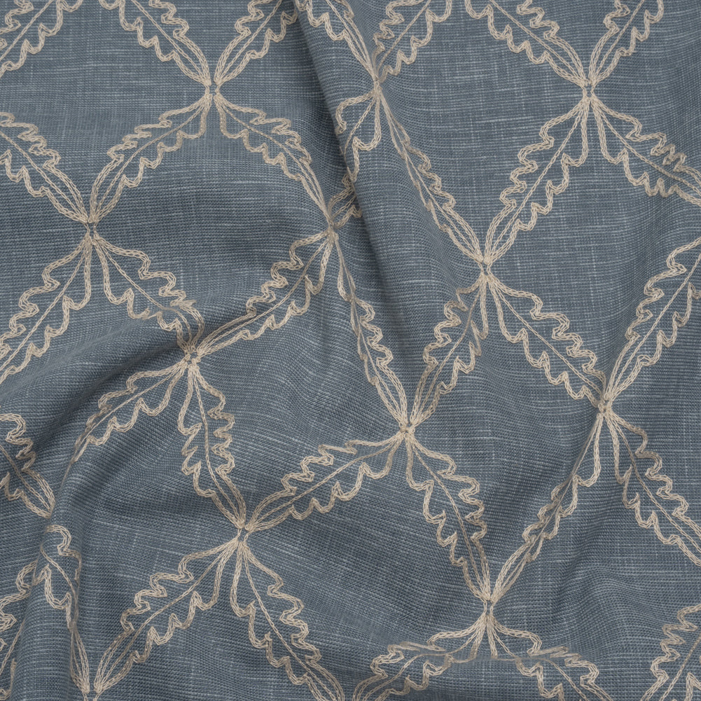 Embroidered Polyester and Cotton Woven - Denim Leaf Diamonds - British Imported - Joann Fabrics