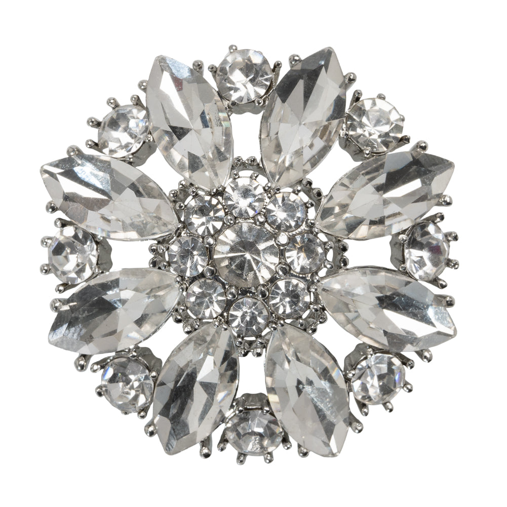 Rhinestone and Metal Shank Back Button - 58L/37mm - Crystal and Nickel-Free Silver Big Open Flower - Joann Fabrics