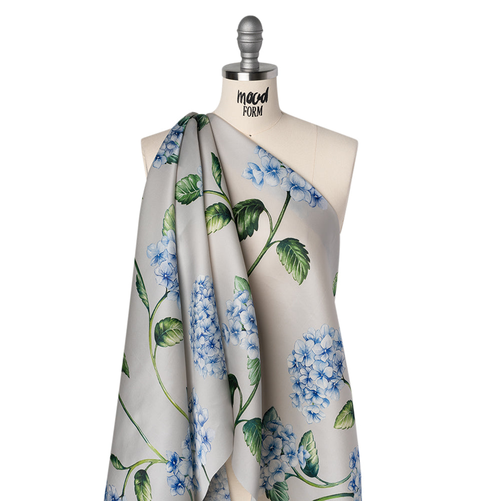Heavy Silk Satin-Faced Organza, Made in Italy - Pale Gray, Blue and Green Hydrangeas - Joann Fabrics