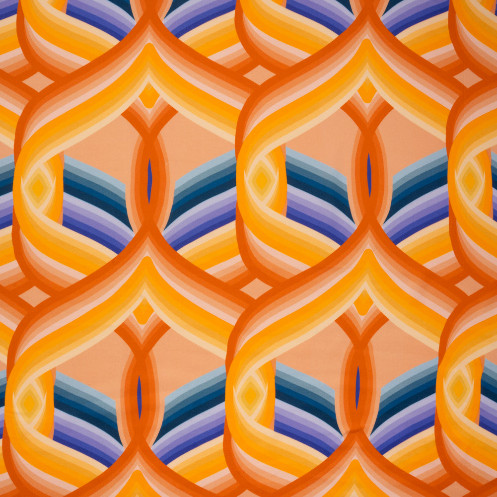 Rayon Challis - Orange, Blue and Purple Abstract Lines - Iris's Message Print - Mood Exclusive Chariot Collection - Joann Fabrics