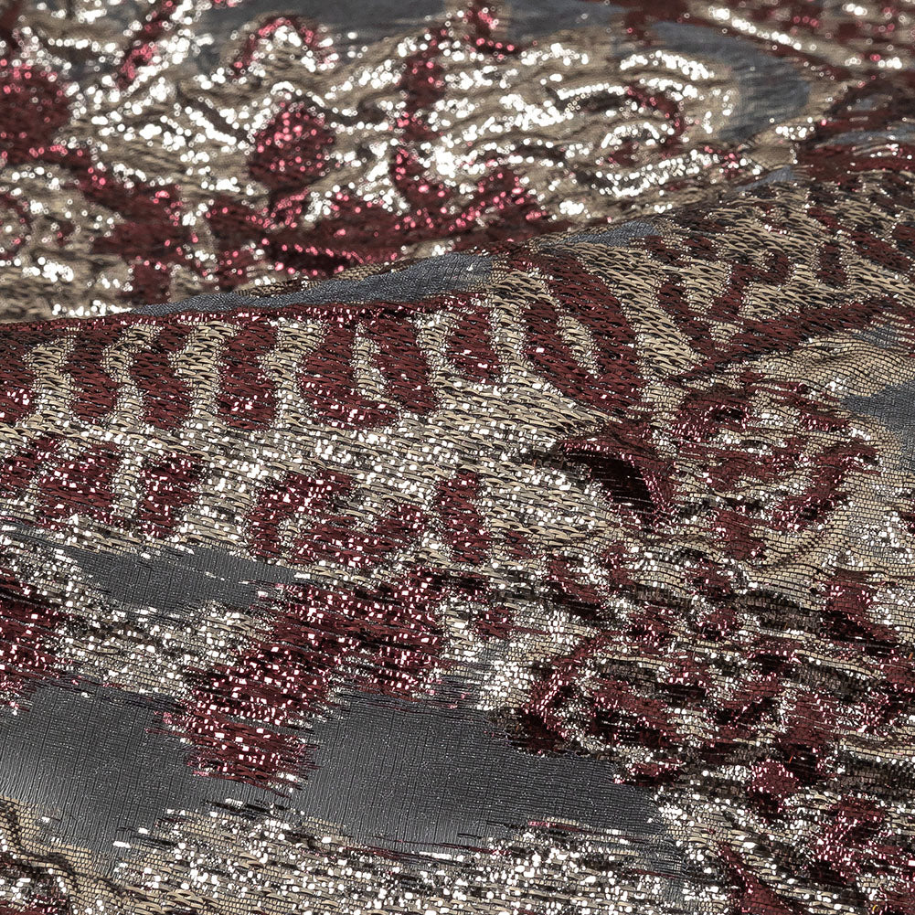 Metallic Silver and Plum Ornate Abstraction Luxury Burnout Organza Brocade - Joann Fabrics