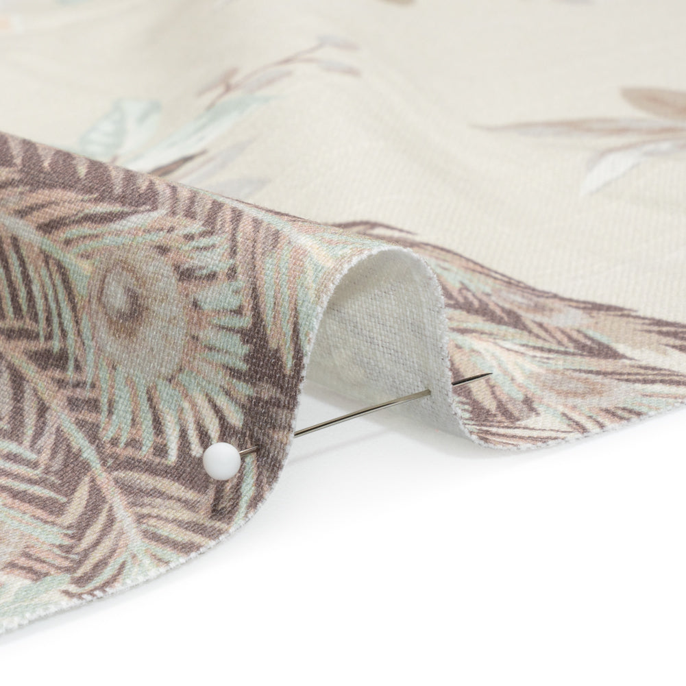 Cotton Canvas Print - Soft Truffle Peacocks in the Trees - British Imported - Joann Fabrics