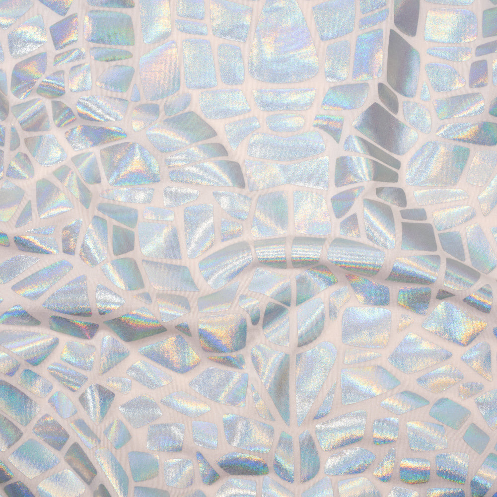 Yaya Han Holographic Foiled Stretch Spandex Polyester Jersey - Metallic Silver Iridescent Broken Glass Abstract - Cosplay Collection - Joann Fabrics
