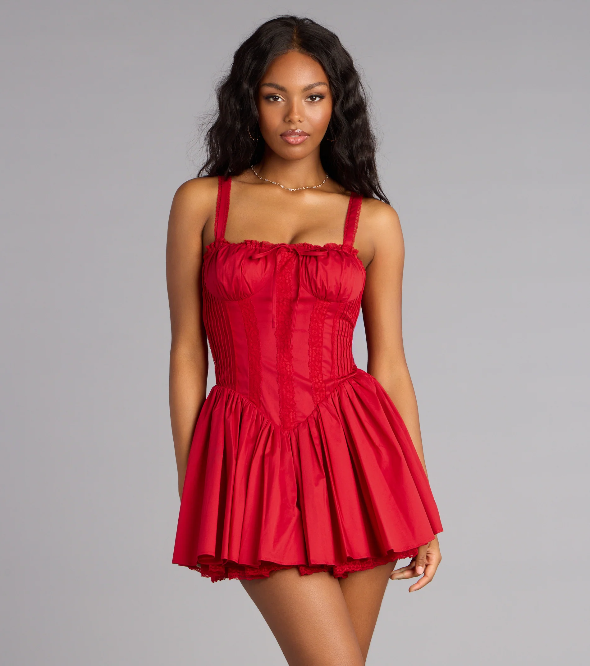Sweetheart Lace-Up Corset Skater Dress