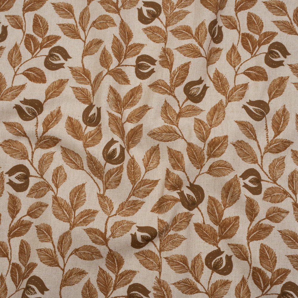 Printed Cotton Canvas - Ginger Budding Flowers and Leaves - British Imported - Joann Fabrics