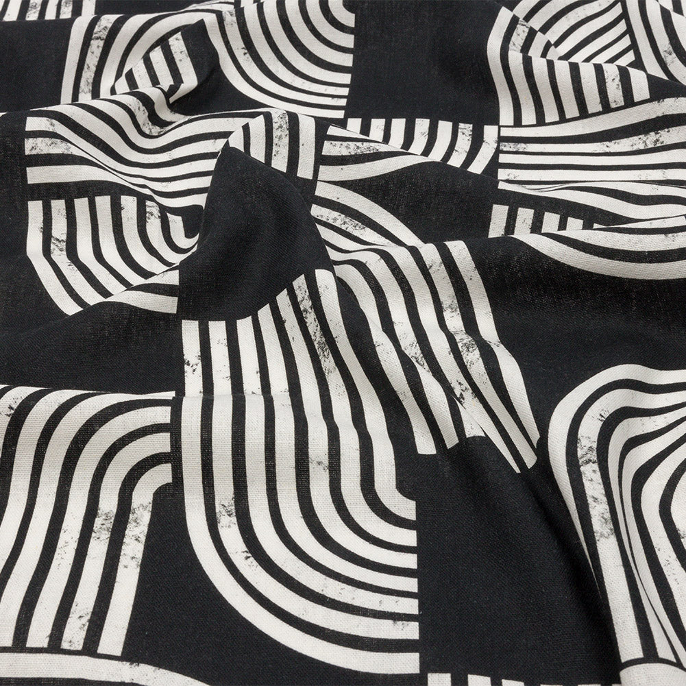 Linen and Rayon Woven - Black Geometric Arches - Submarine Dream Print - Mood Exclusive Palm Beach Collection - Joann Fabrics