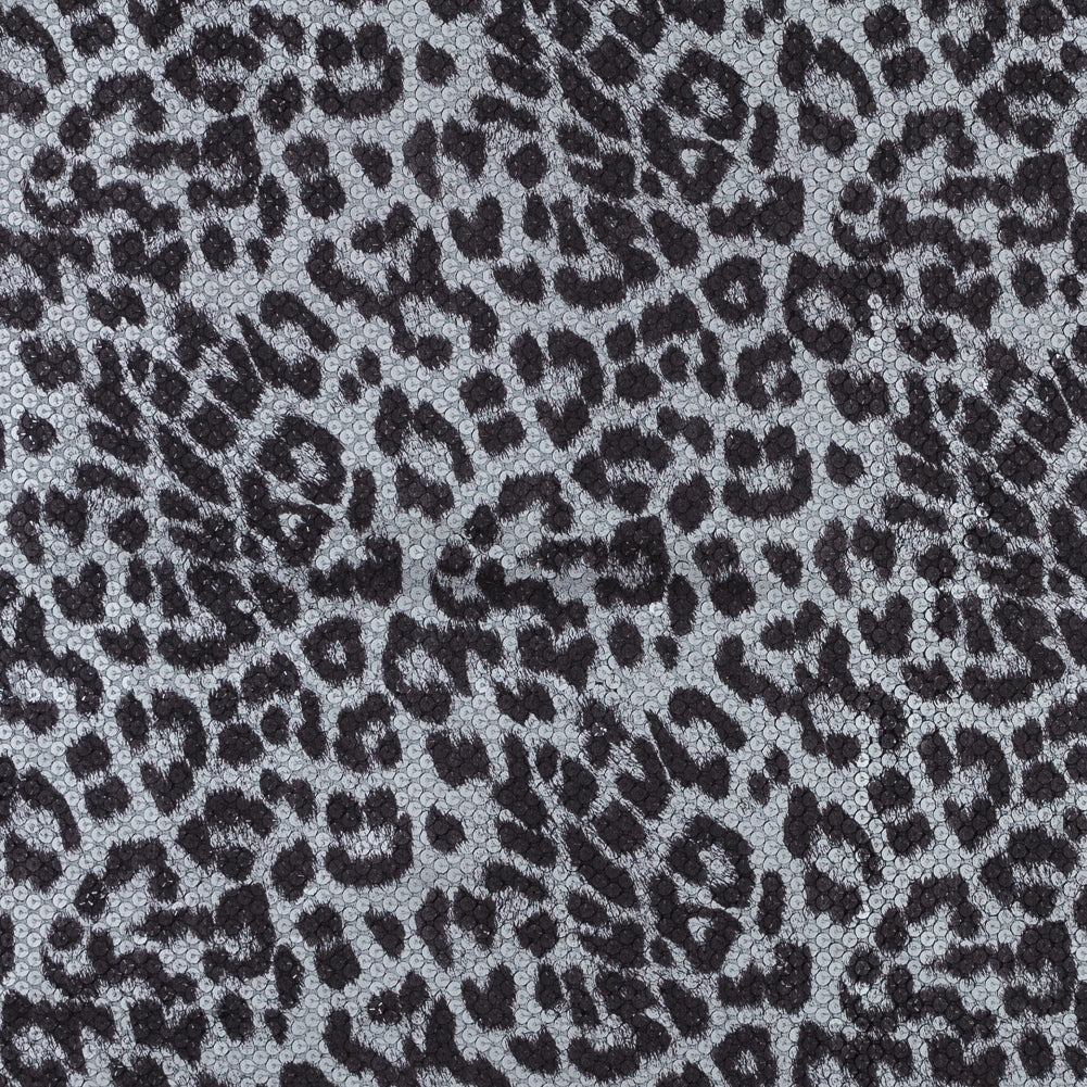 Knit Fabric with Snow Leopard Foil and Circle Sequins - Black and White on Black - Joann Fabrics