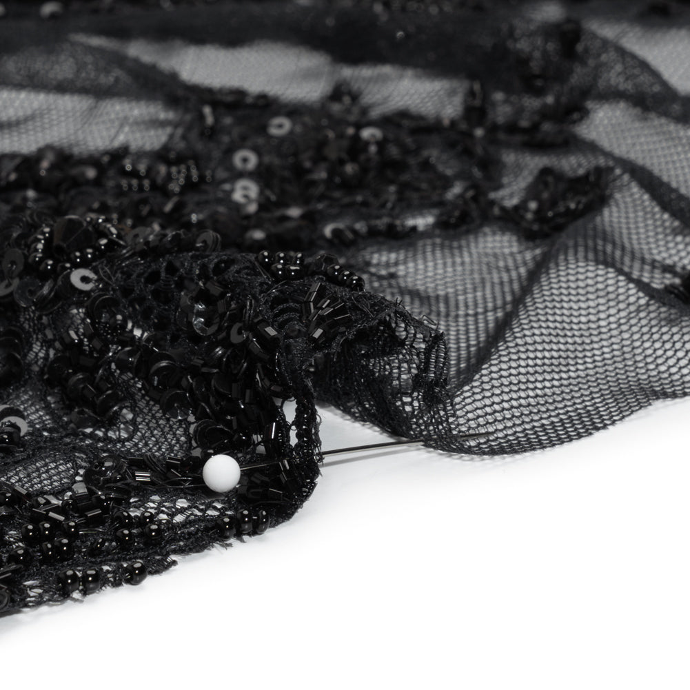 Beaded Lace with Sequin Studs and Finished Edges - Black Fantastical Florals - Joann Fabrics