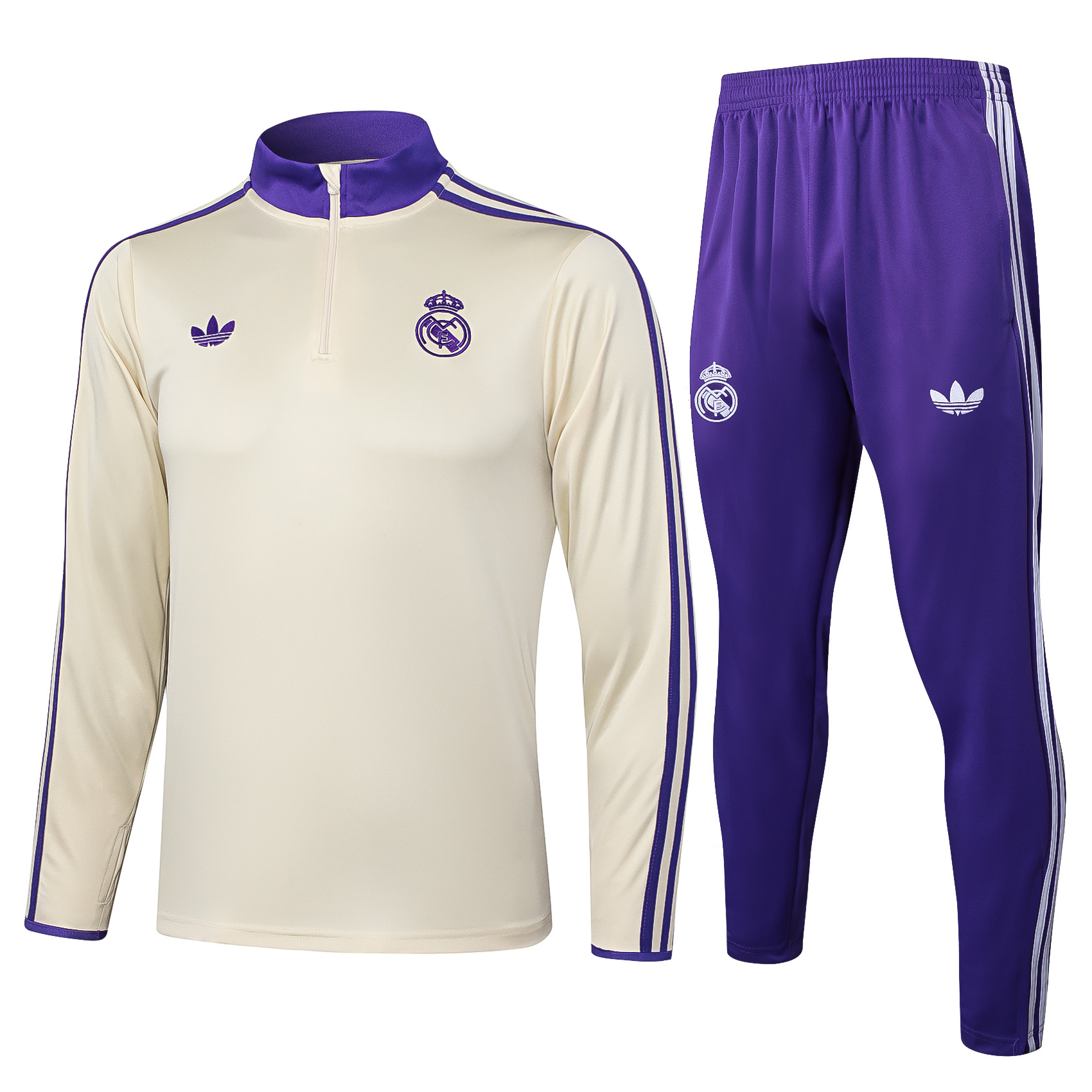 2025/2026 Real Madrid Apricot Retro Edition Half-Pull Training Suit Football Shirt 1:1 Thai Quality Set