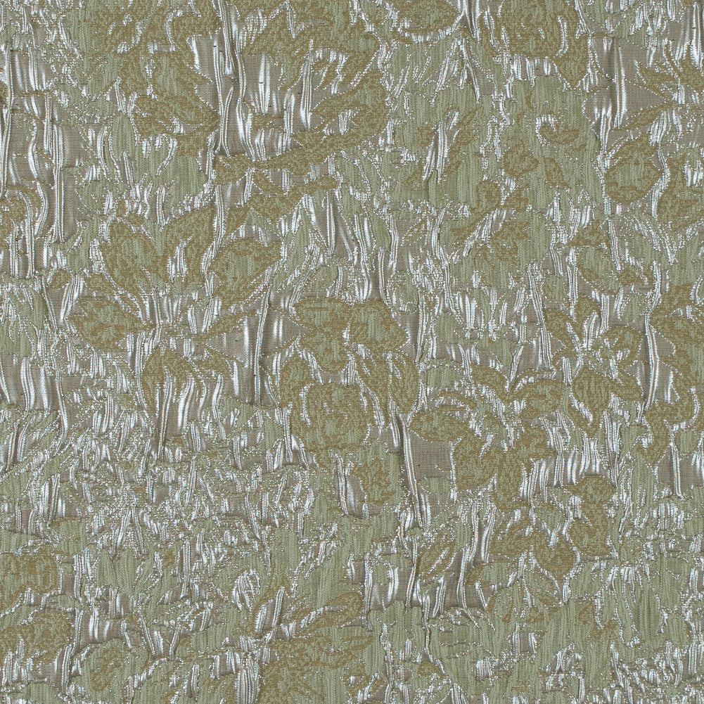 Khaki, Pista Green and Silver Abstract Floral Metallic Brocade/Jacquard - Joann Fabrics