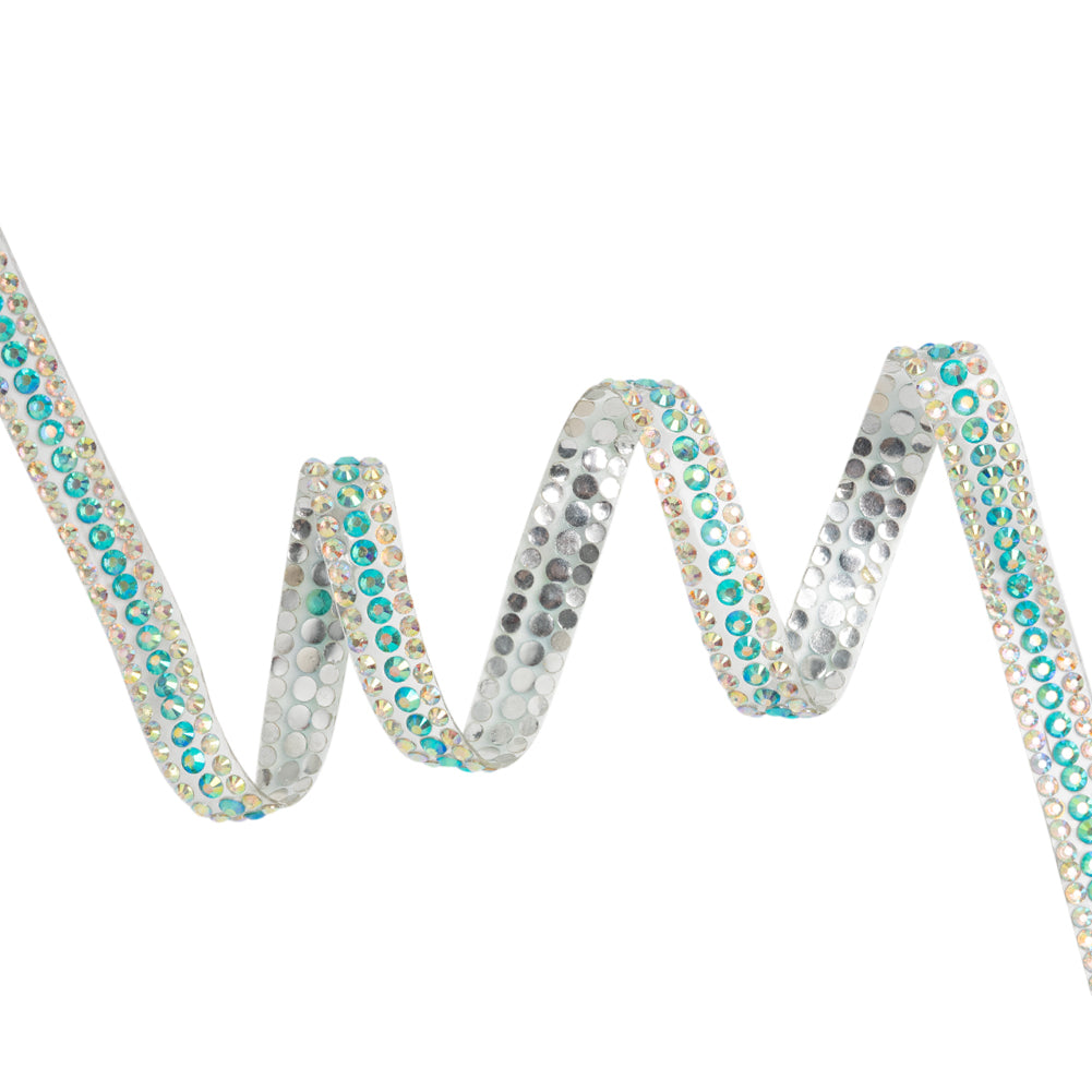 Yaya Han Iron-On Princess Crystal Rhinestone Trim - Iridescent Pink, Blue and Green 3 Rows, 0.63
